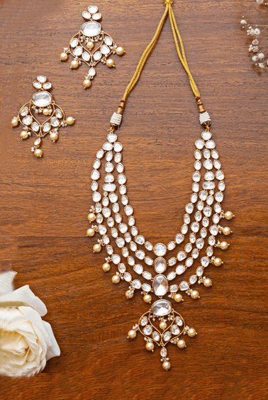 Layered Long Kundan Polki Necklace Zevar by Geeta - Fabilicious Fashion