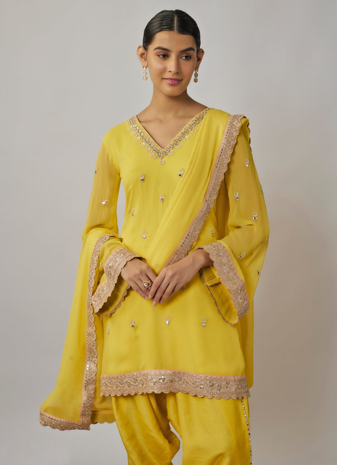 Lemon Yellow Embroidered Kurta Dhoti Set Renee Label - Fabilicious Fashion
