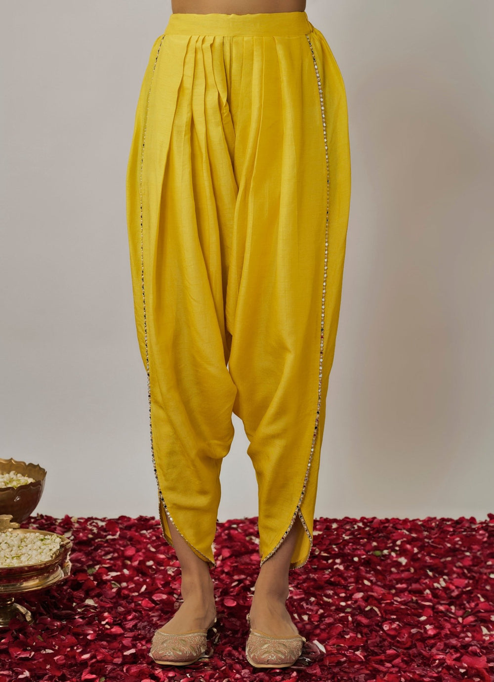 Lemon Yellow Embroidered Kurta Dhoti Set Renee Label - Fabilicious Fashion