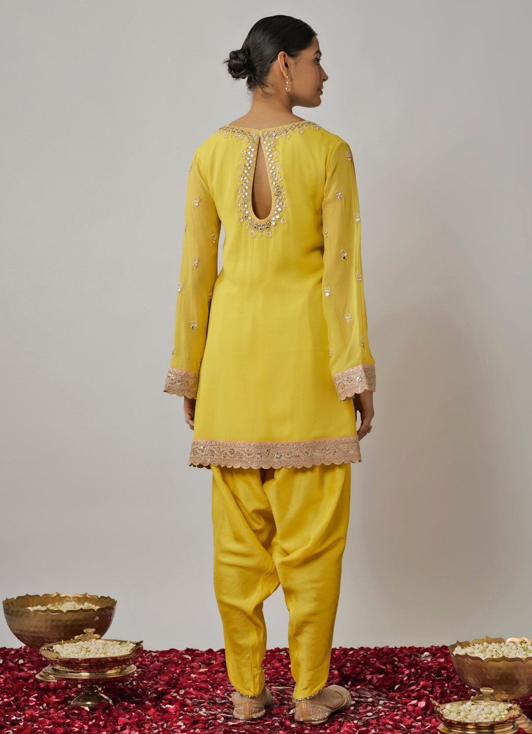 Lemon Yellow Embroidered Kurta Dhoti Set Renee Label - Fabilicious Fashion