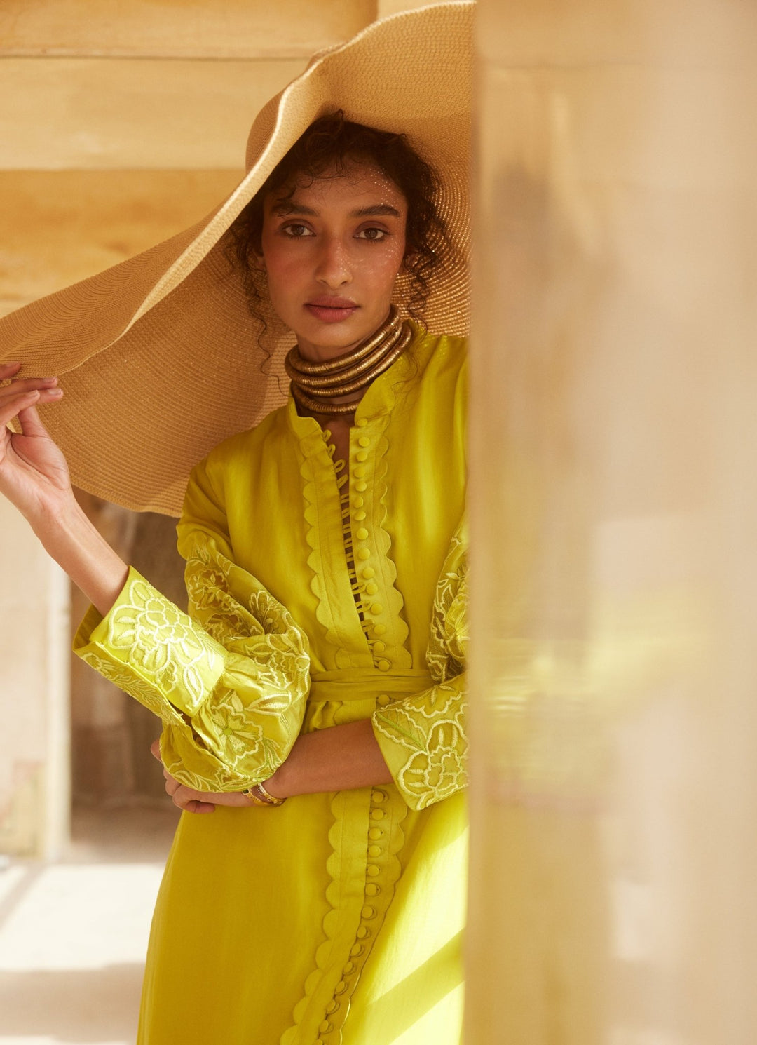 Lemon Yellow Silk Organza Dress Paulmi and Harsh - Fabilicious Fashion