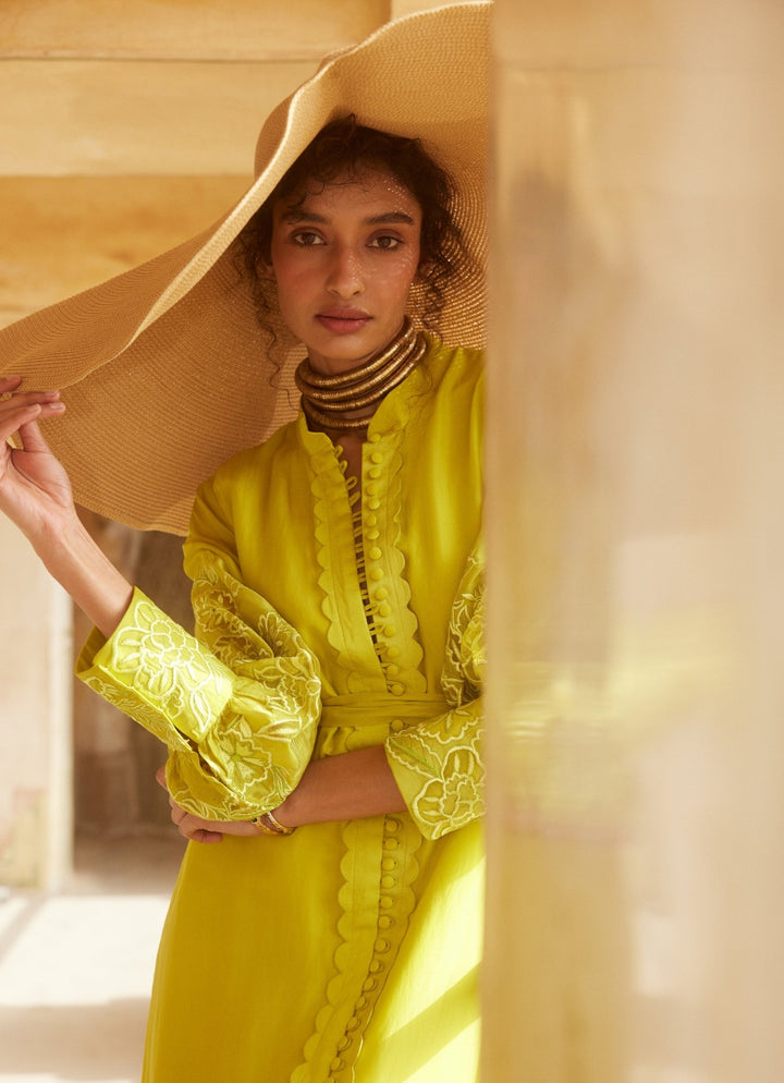 Lemon Yellow Silk Organza Dress Paulmi and Harsh - Fabilicious Fashion