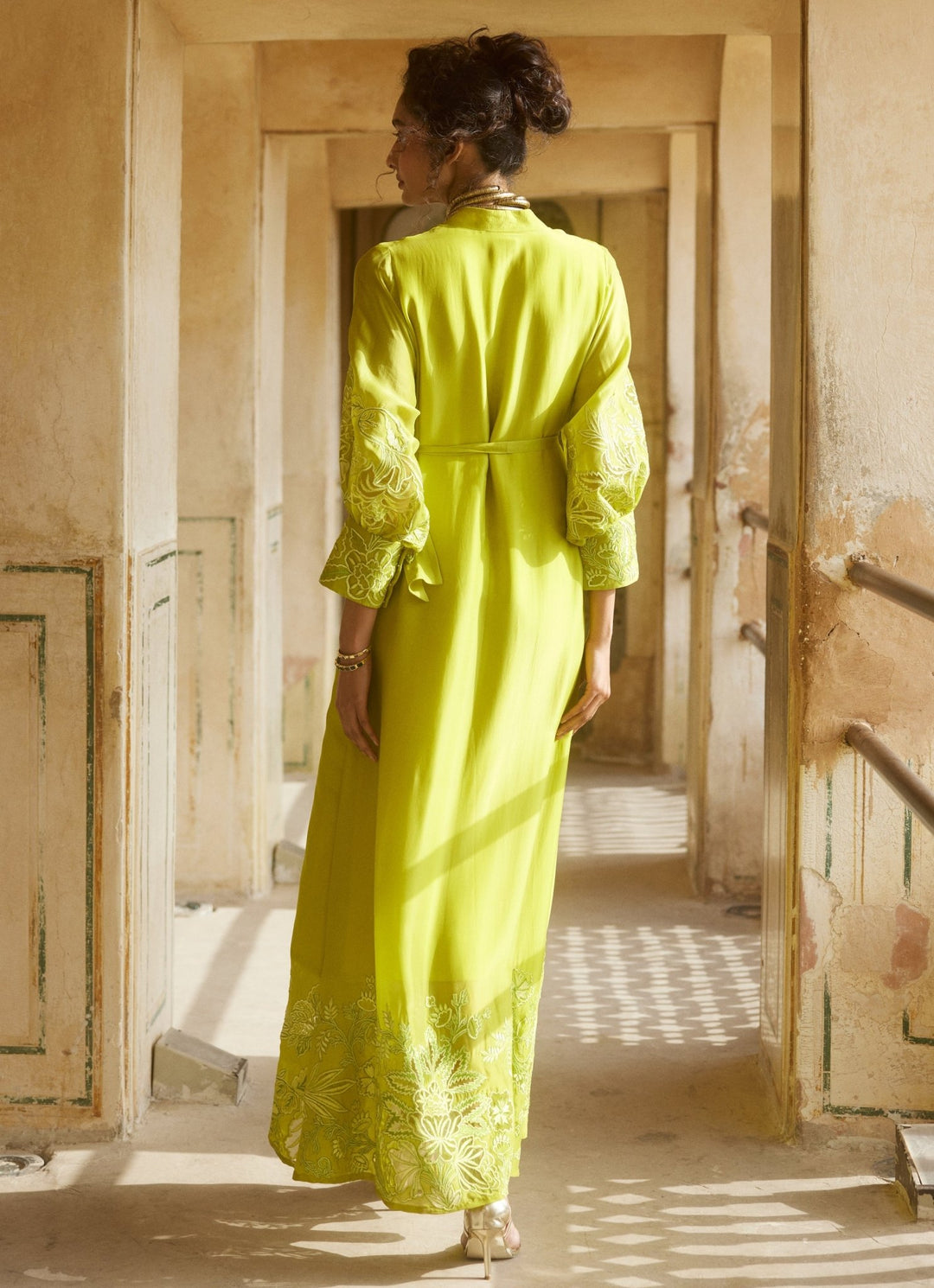 Lemon Yellow Silk Organza Dress Paulmi and Harsh - Fabilicious Fashion