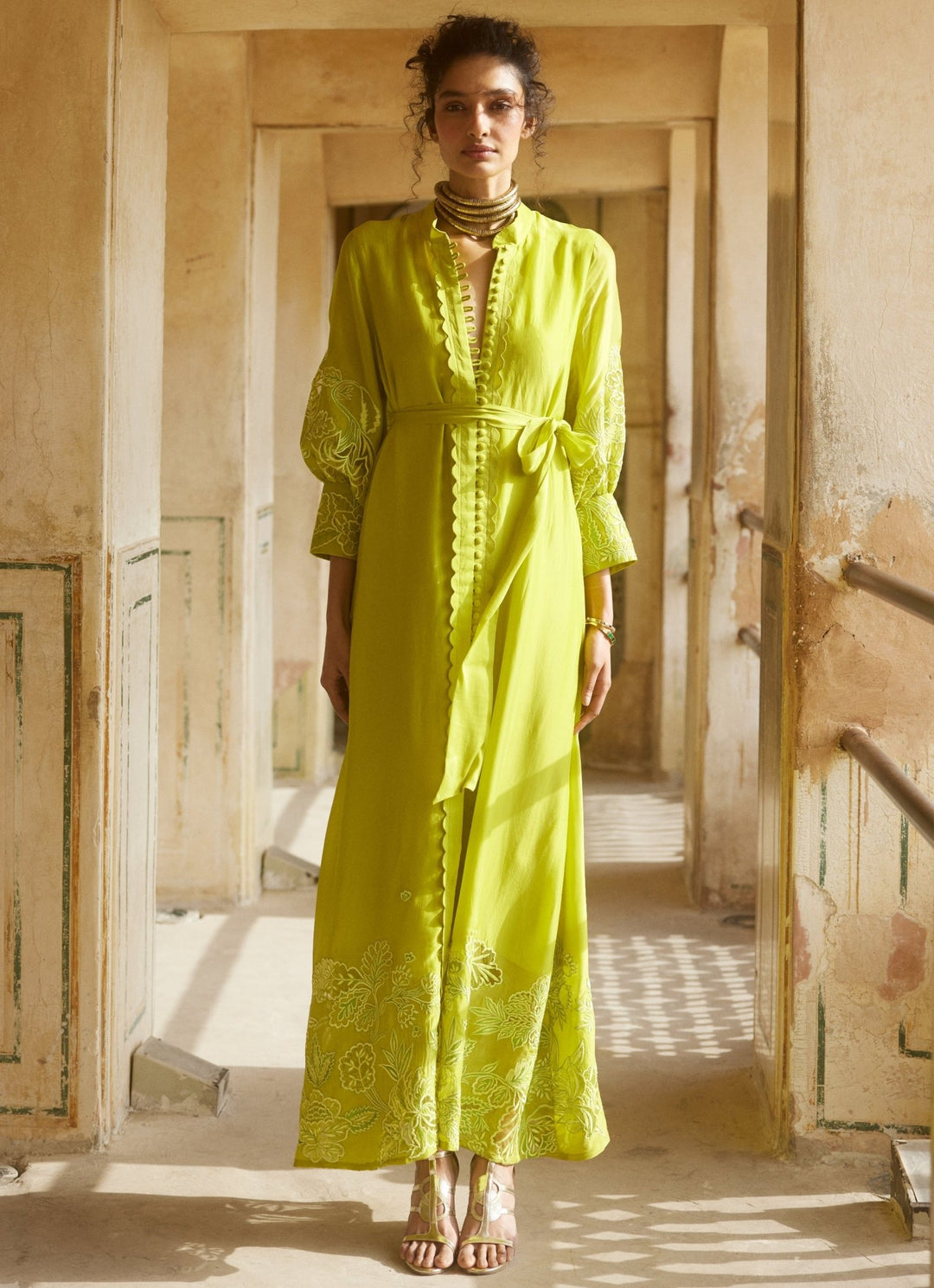 Lemon Yellow Silk Organza Dress Paulmi and Harsh - Fabilicious Fashion