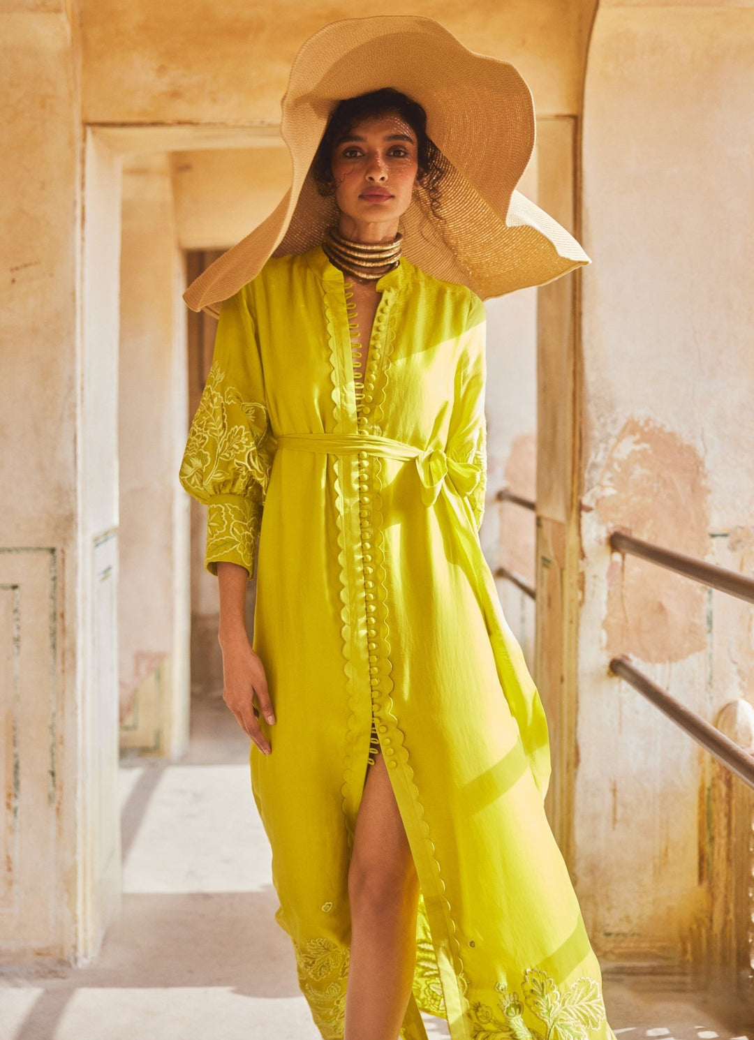 Lemon Yellow Silk Organza Dress Paulmi and Harsh - Fabilicious Fashion