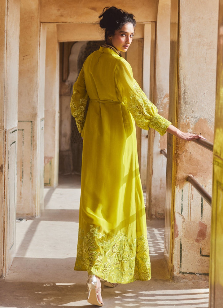 Lemon Yellow Silk Organza Dress Paulmi and Harsh - Fabilicious Fashion