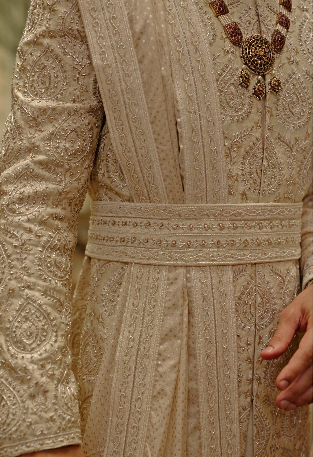 Light Beige Raw Silk Sherwani Set Nitika Gujral - Men - Fabilicious Fashion