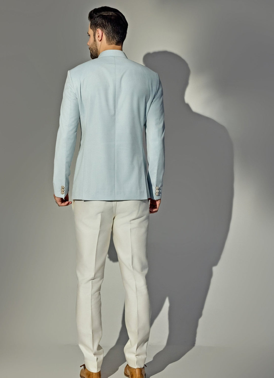 Light Blue Bandhgala Jacket Set Chatenya Mittal - Fabilicious Fashion