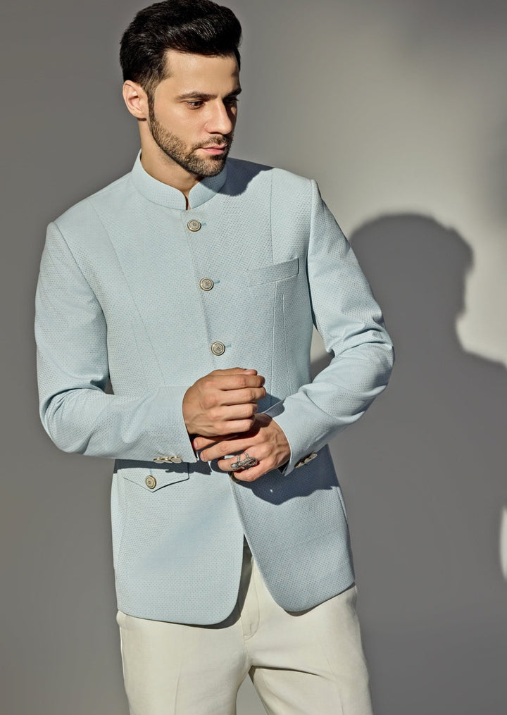 Light Blue Bandhgala Jacket Set Chatenya Mittal - Fabilicious Fashion