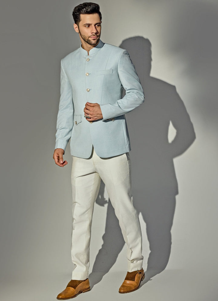 Light Blue Bandhgala Jacket Set Chatenya Mittal - Fabilicious Fashion