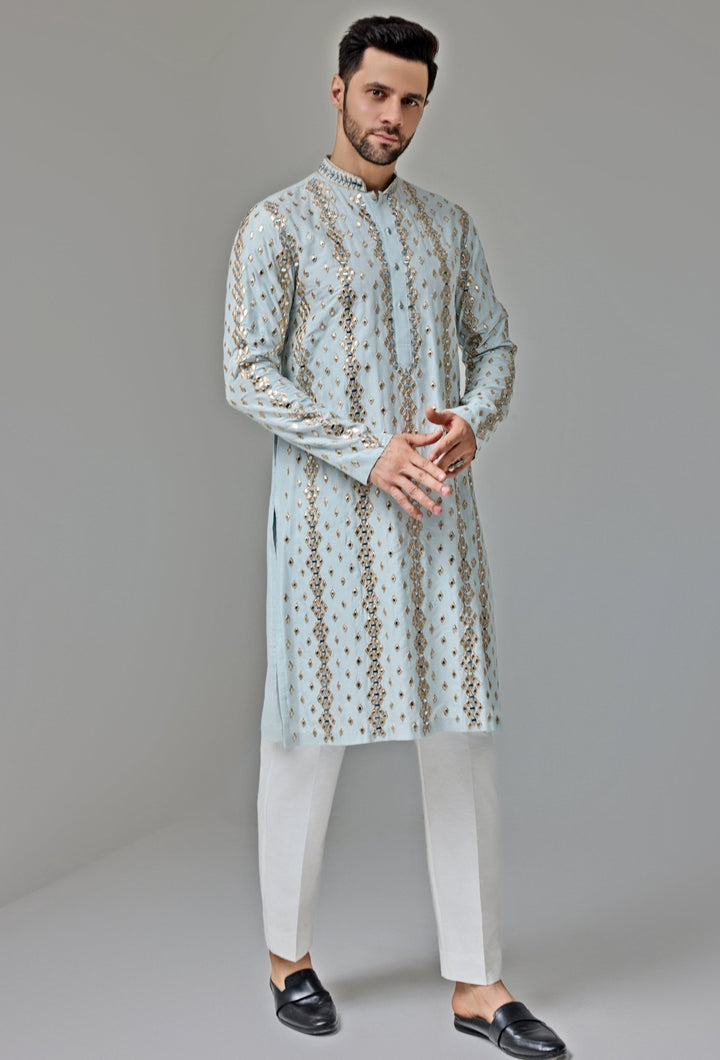 Light Blue Mirror Embroidery Kurta Set Chatenya Mittal - Fabilicious Fashion