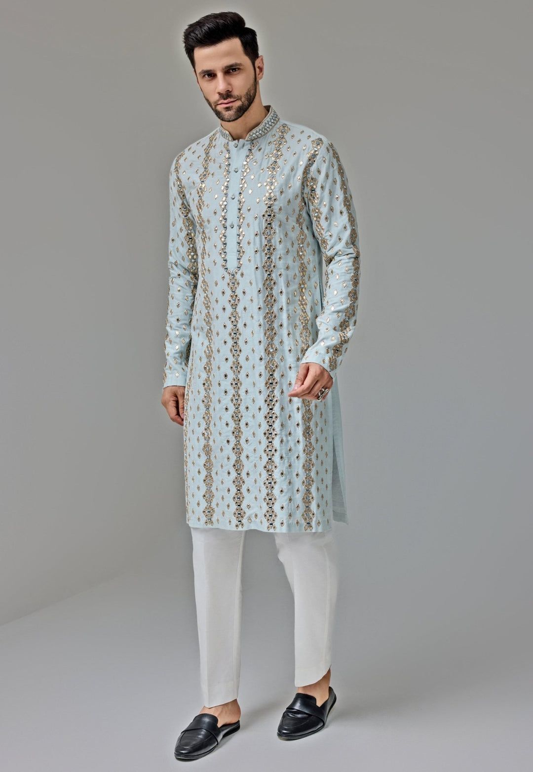 Light Blue Mirror Embroidery Kurta Set Chatenya Mittal - Fabilicious Fashion