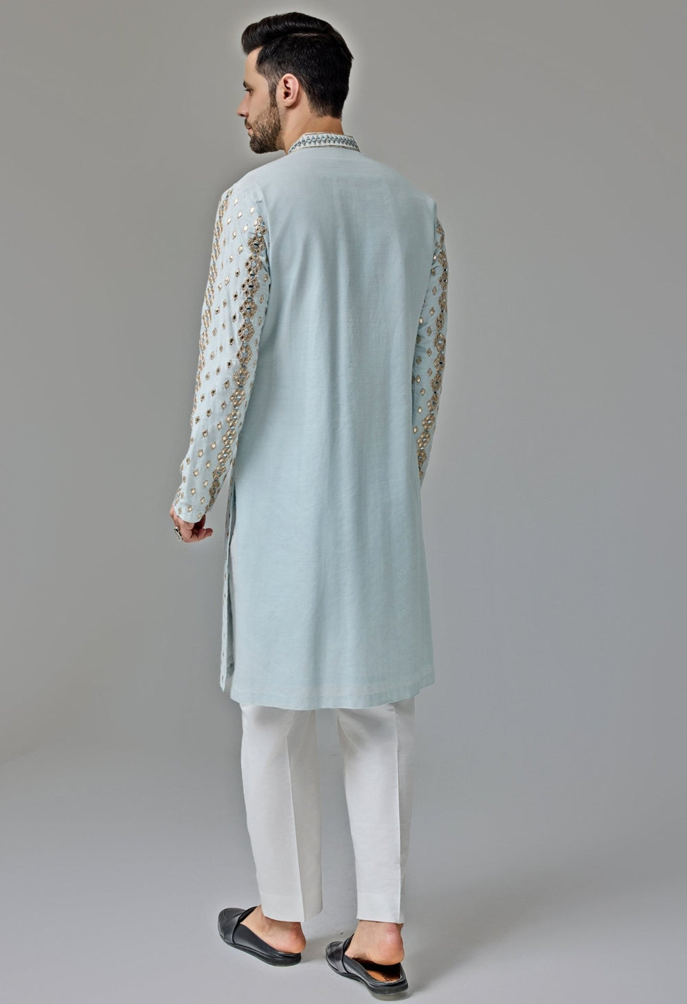 Light Blue Mirror Embroidery Kurta Set Chatenya Mittal - Fabilicious Fashion