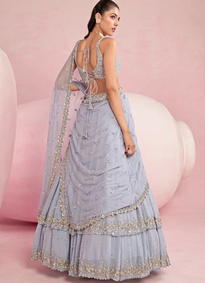 Light Blue Sequined Georgette Lehenga Set Prevasu - Fabilicious Fashion