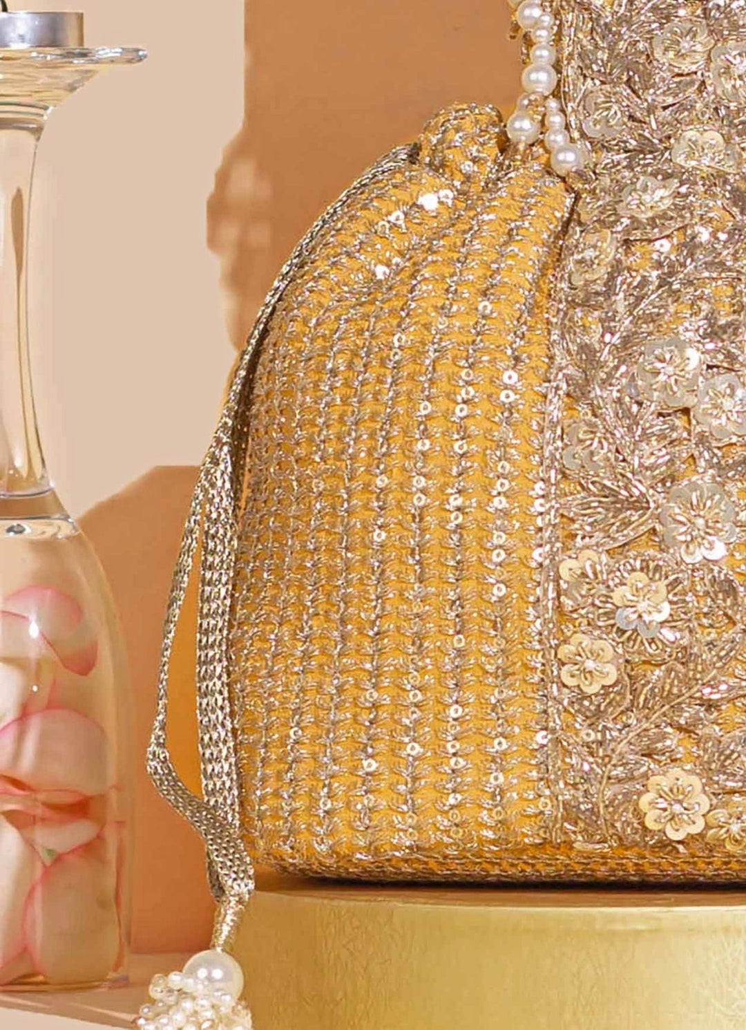 Light Orange Embellished Bucket Bag AMYRA - Fabilicious Fashion