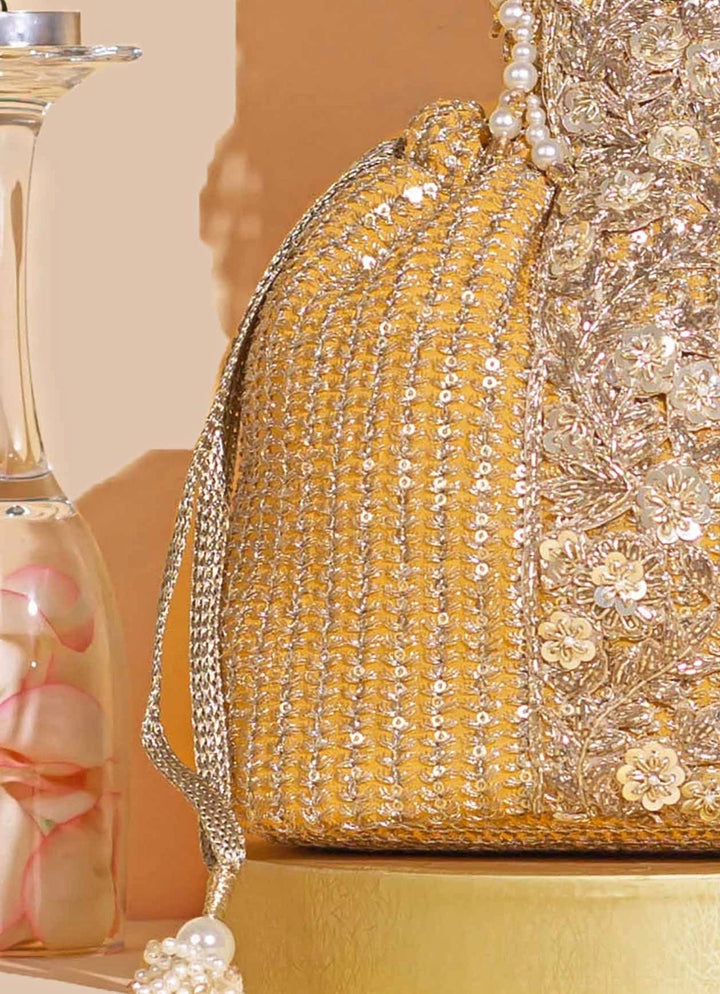 Light Orange Embellished Bucket Bag AMYRA - Fabilicious Fashion