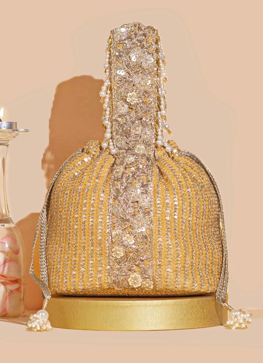 Light Orange Embellished Bucket Bag AMYRA - Fabilicious Fashion