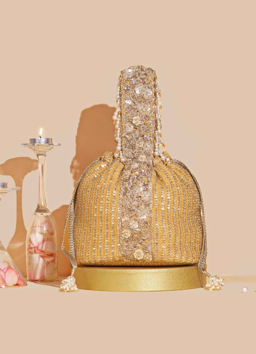 Light Orange Embellished Bucket Bag AMYRA - Fabilicious Fashion