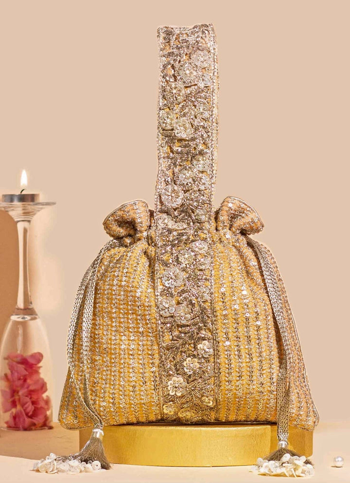 Light Orange Embellished Potli AMYRA - Fabilicious Fashion