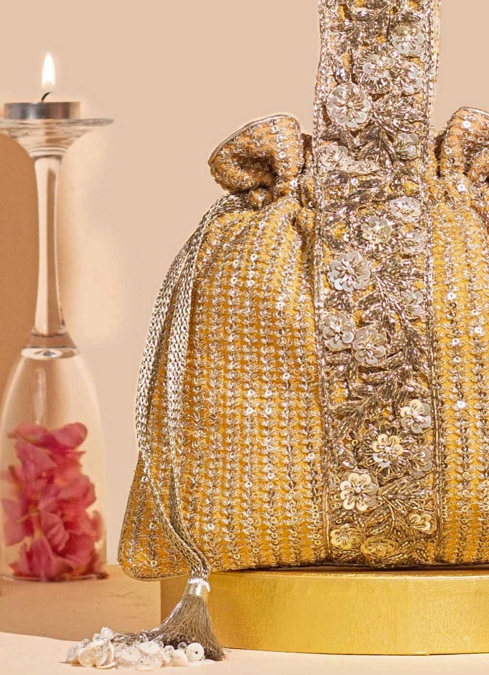 Light Orange Embellished Potli AMYRA - Fabilicious Fashion