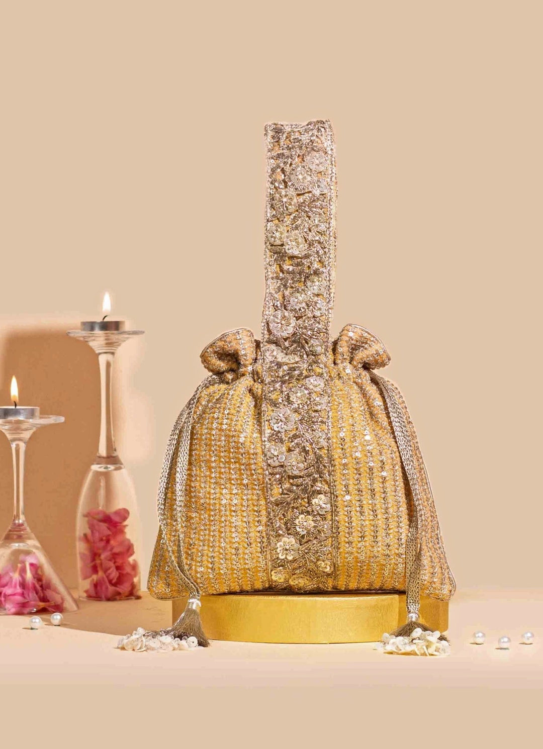 Light Orange Embellished Potli AMYRA - Fabilicious Fashion