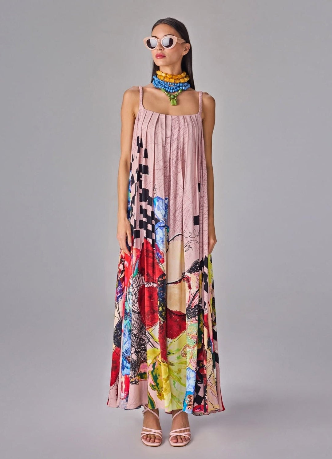 Light Pink Multicolour Print Maxi Dress Saaksha &amp; Kinni - Fabilicious Fashion