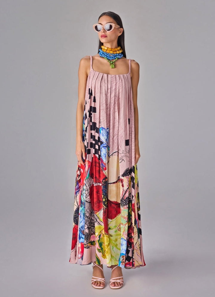 Light Pink Multicolour Print Maxi Dress Saaksha &amp; Kinni - Fabilicious Fashion