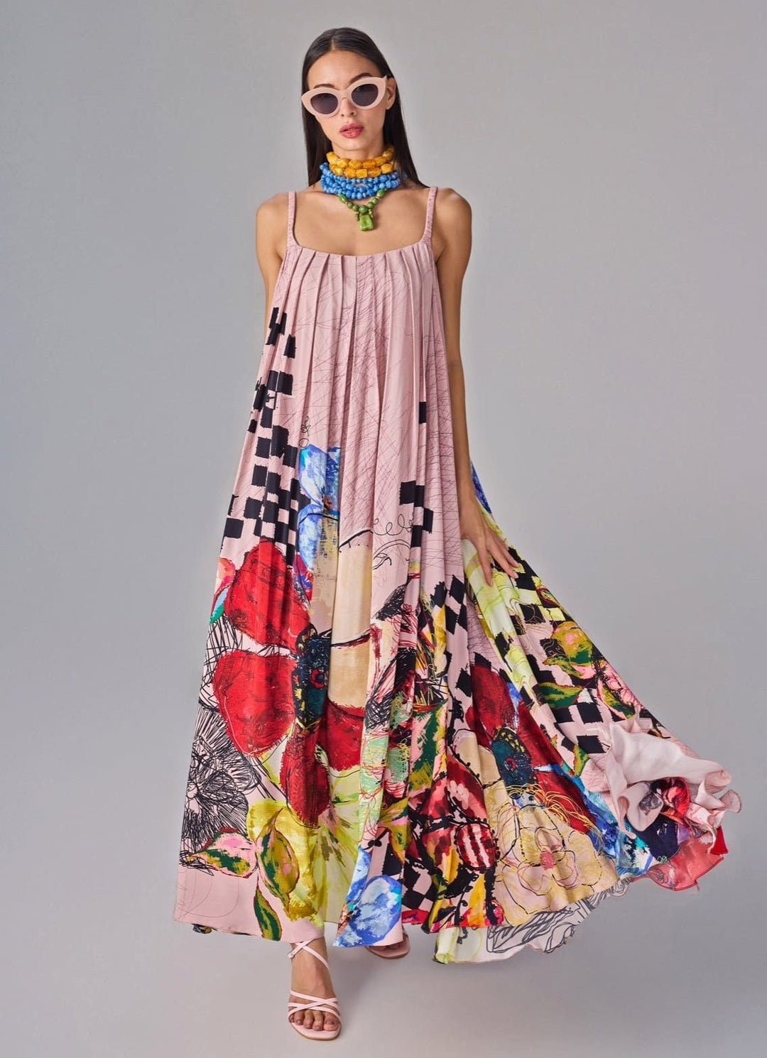 Light Pink Multicolour Print Maxi Dress Saaksha &amp; Kinni - Fabilicious Fashion