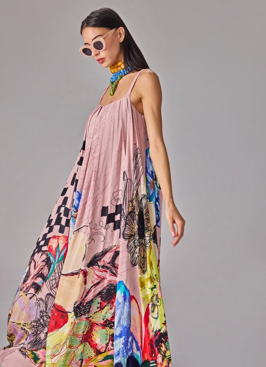 Light Pink Multicolour Print Maxi Dress Saaksha &amp; Kinni - Fabilicious Fashion