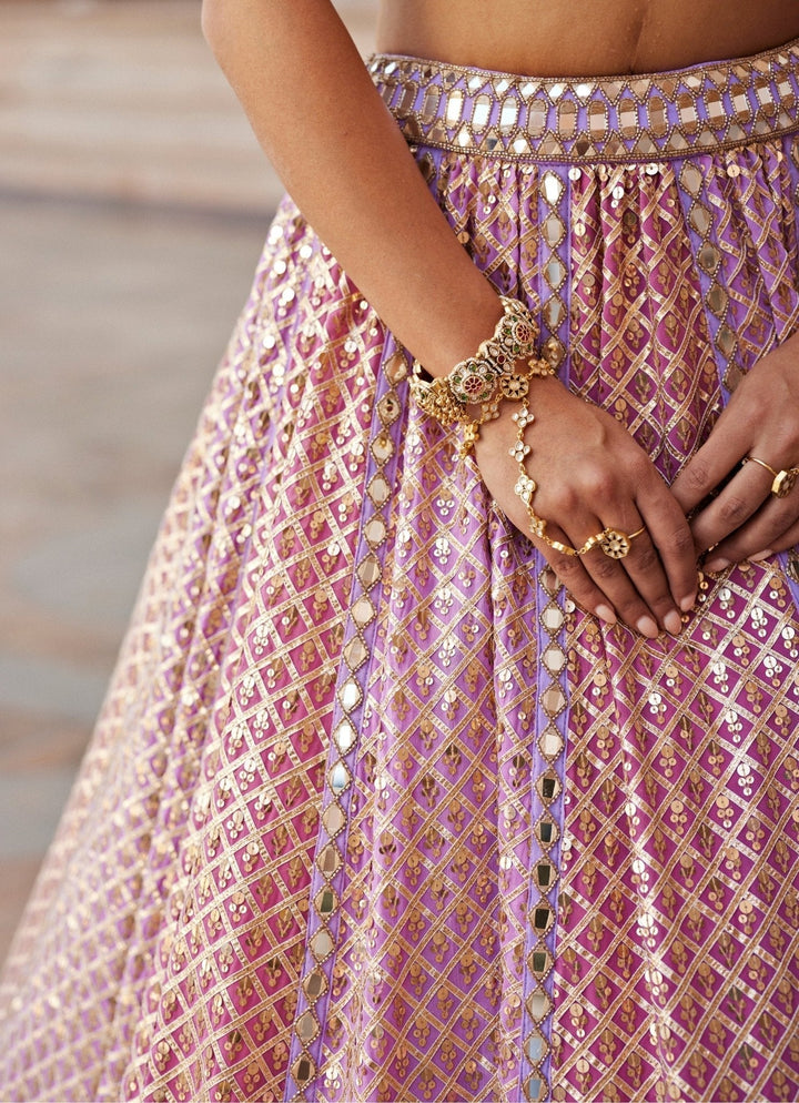 Lilac And Blush Pink Gota Embroidered Bridal Lehenga Set Vvani by Vani Vats - Fabilicious Fashion