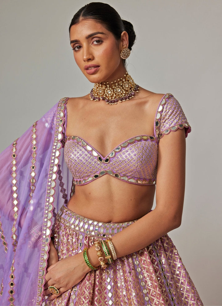 Lilac And Blush Pink Gota Embroidered Bridal Lehenga Set Vvani by Vani Vats - Fabilicious Fashion