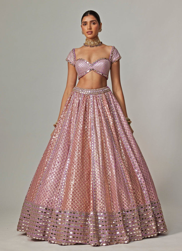 Lilac And Blush Pink Gota Embroidered Bridal Lehenga Set Vvani by Vani Vats - Fabilicious Fashion
