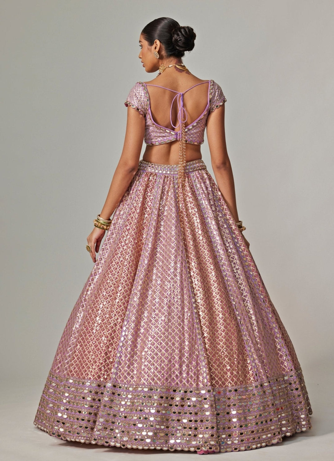 Lilac And Blush Pink Gota Embroidered Bridal Lehenga Set Vvani by Vani Vats - Fabilicious Fashion