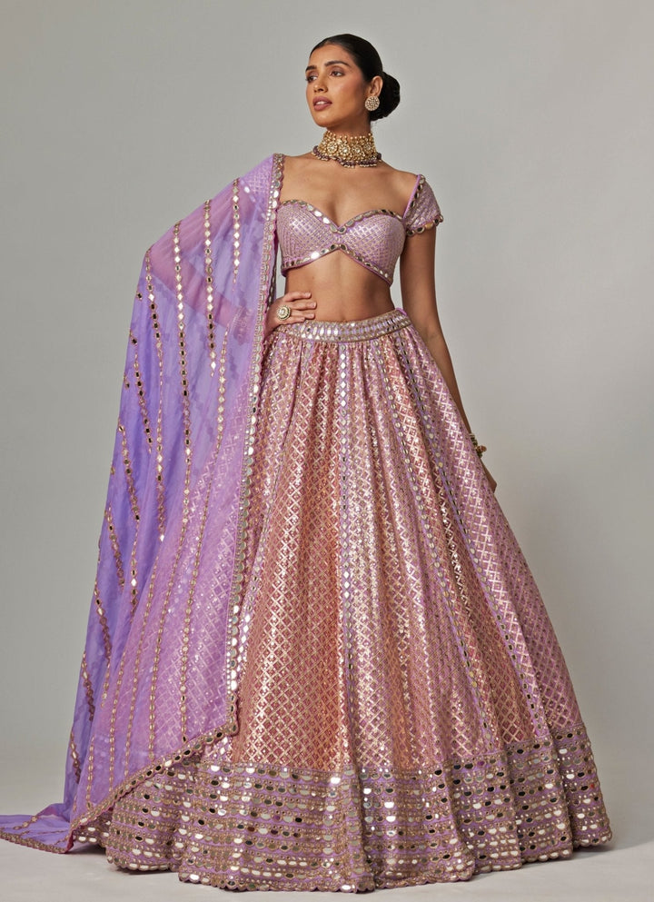 Lilac And Blush Pink Gota Embroidered Bridal Lehenga Set Vvani by Vani Vats - Fabilicious Fashion
