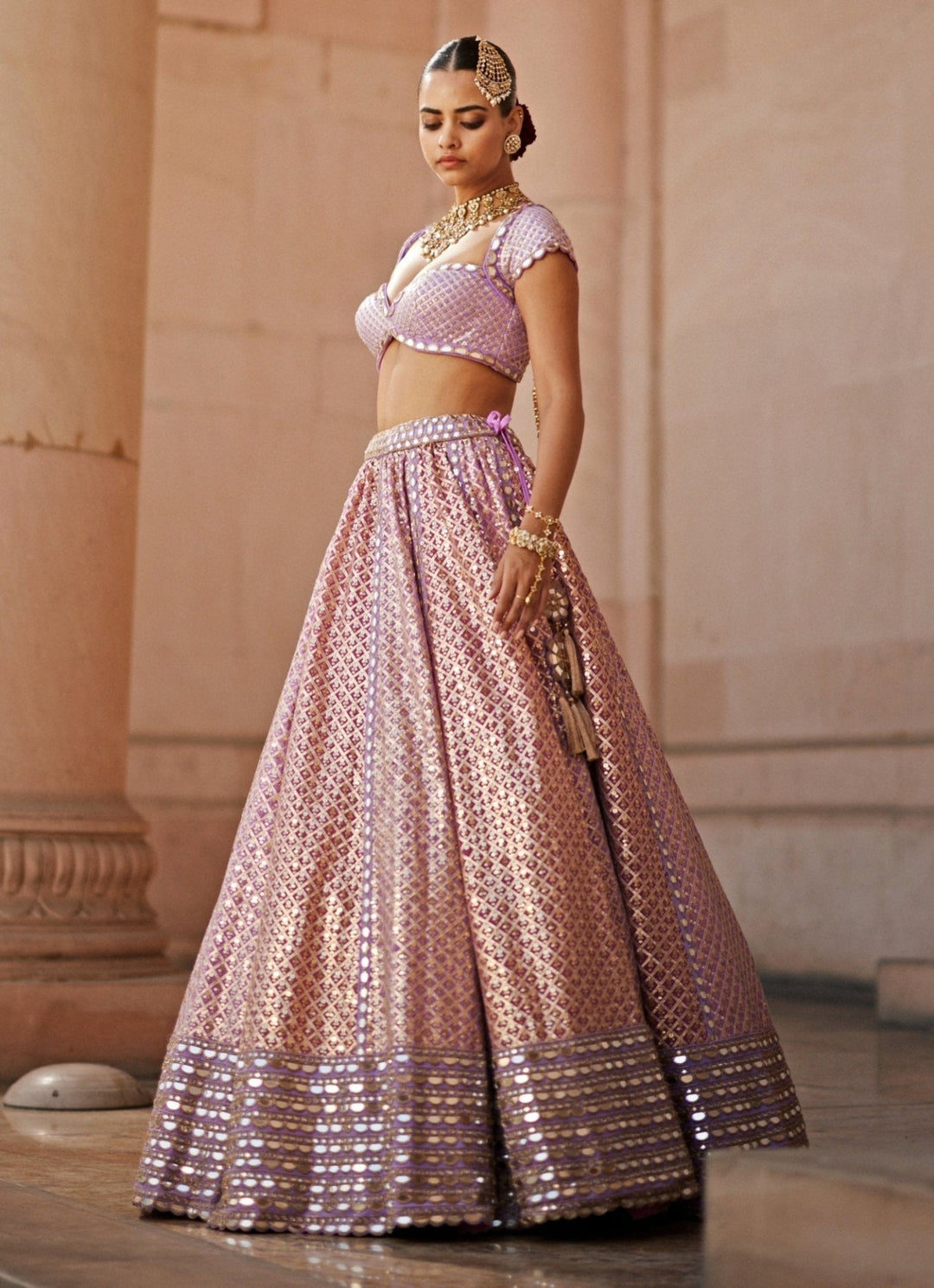 Lilac And Blush Pink Gota Embroidered Bridal Lehenga Set Vvani by Vani Vats - Fabilicious Fashion