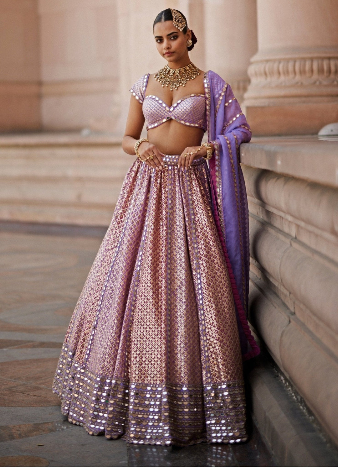 Lilac And Blush Pink Gota Embroidered Bridal Lehenga Set Vvani by Vani Vats - Fabilicious Fashion