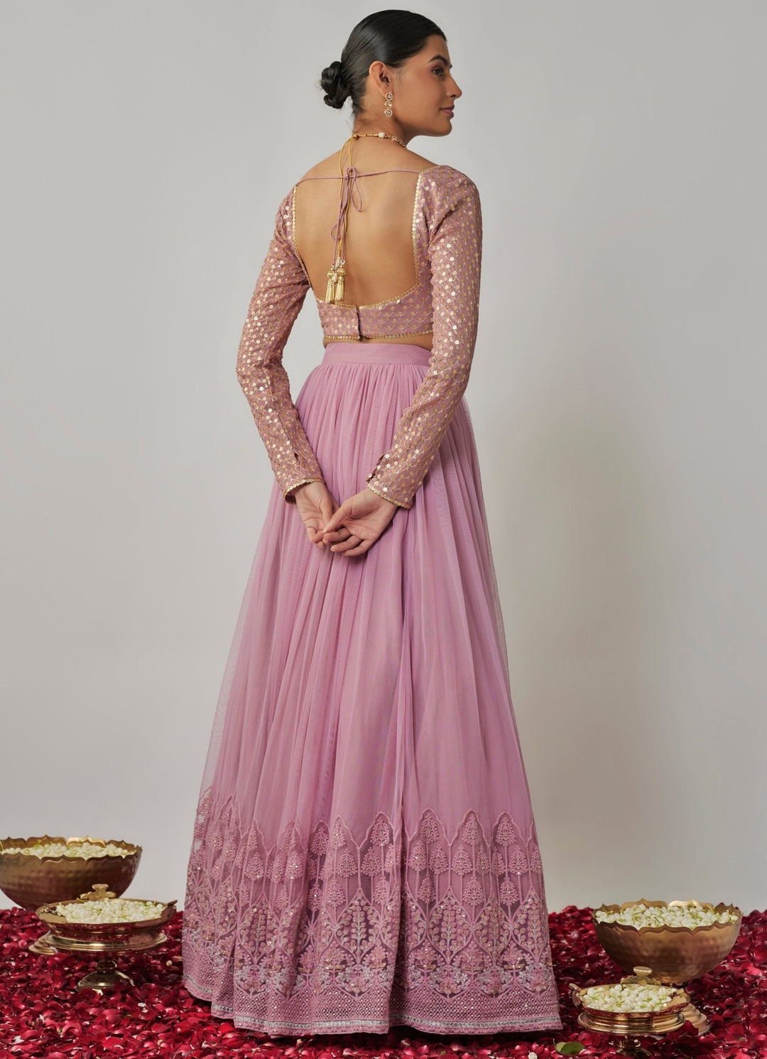 Lilac And Gold Embroidered Lehenga Set Renee Label - Fabilicious Fashion