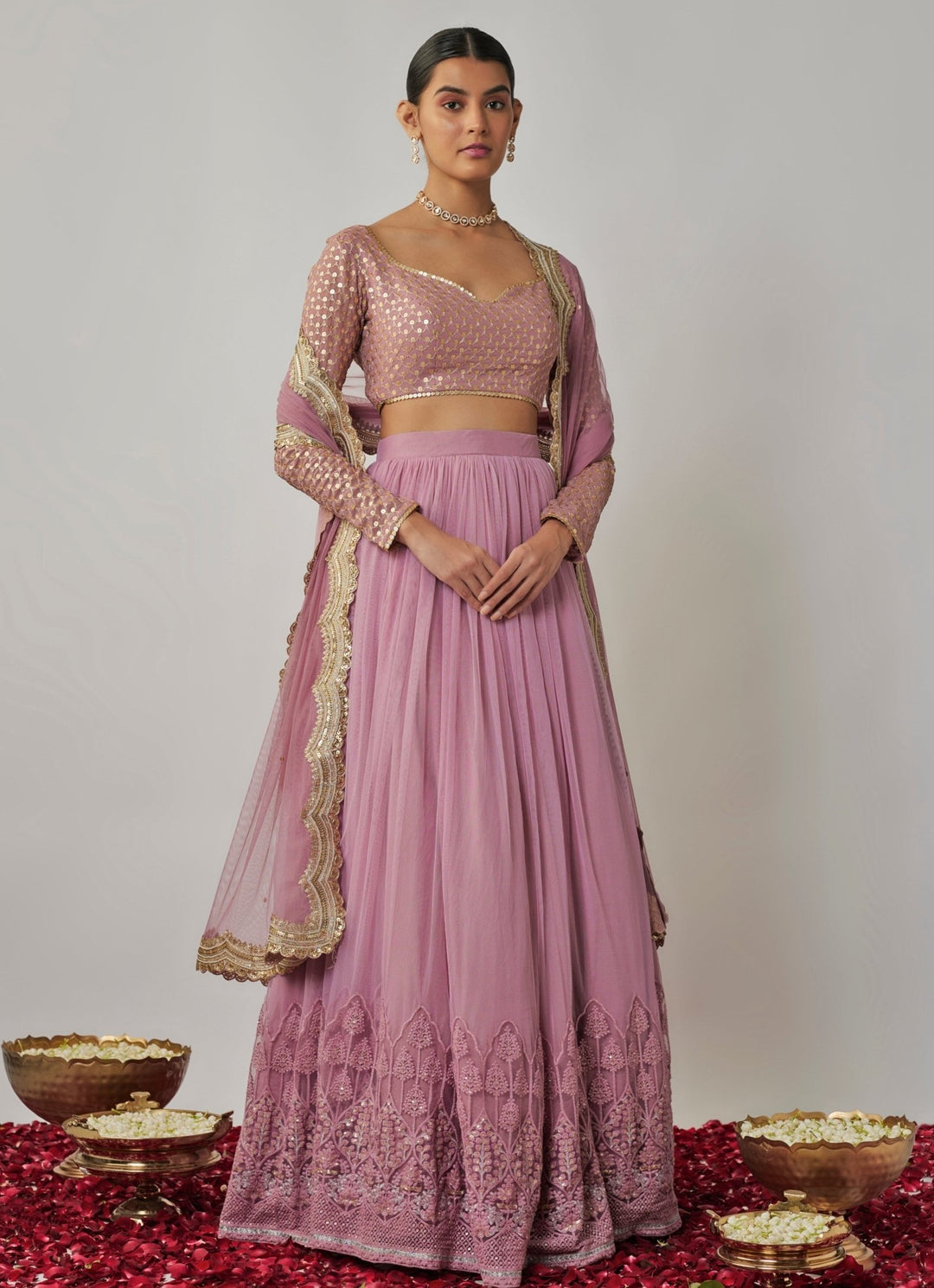 Lilac And Gold Embroidered Lehenga Set Renee Label - Fabilicious Fashion