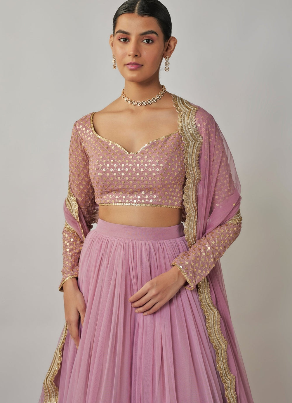 Lilac And Gold Embroidered Lehenga Set Renee Label - Fabilicious Fashion