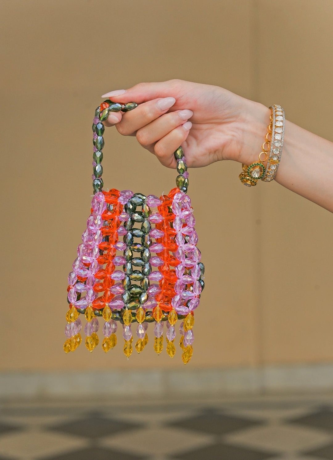 Juhi Bengani Lilac And Multicolour Crystal Tassel PotliFabilicious Fashion