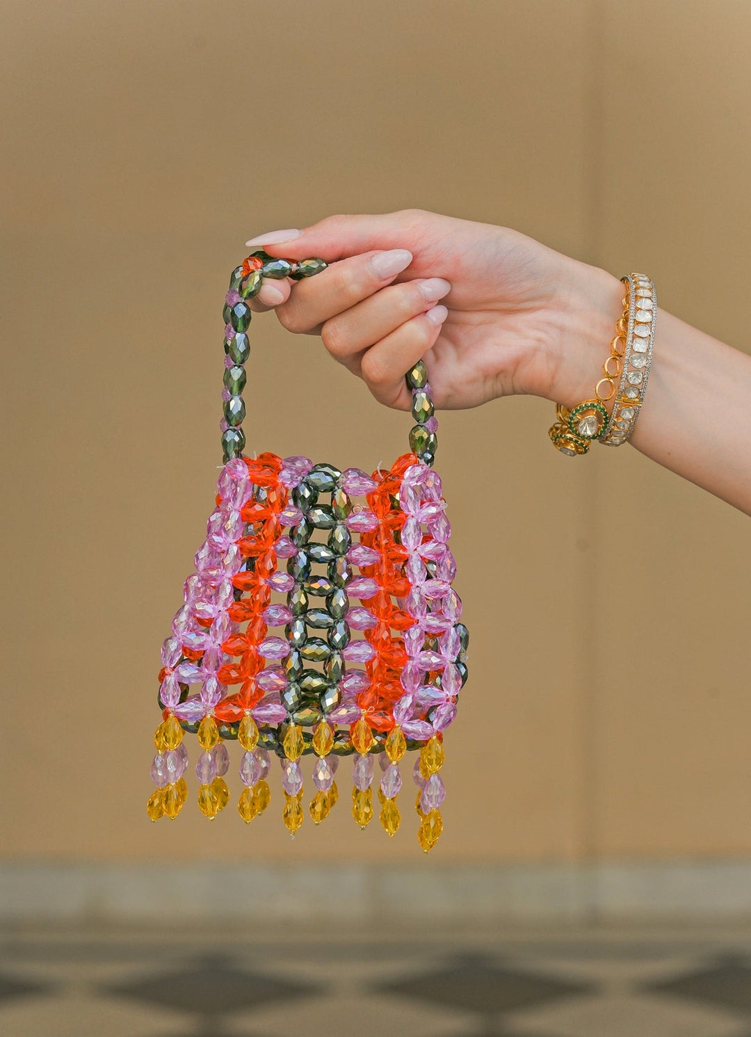 Juhi Bengani Lilac And Multicolour Crystal Tassel PotliFabilicious Fashion