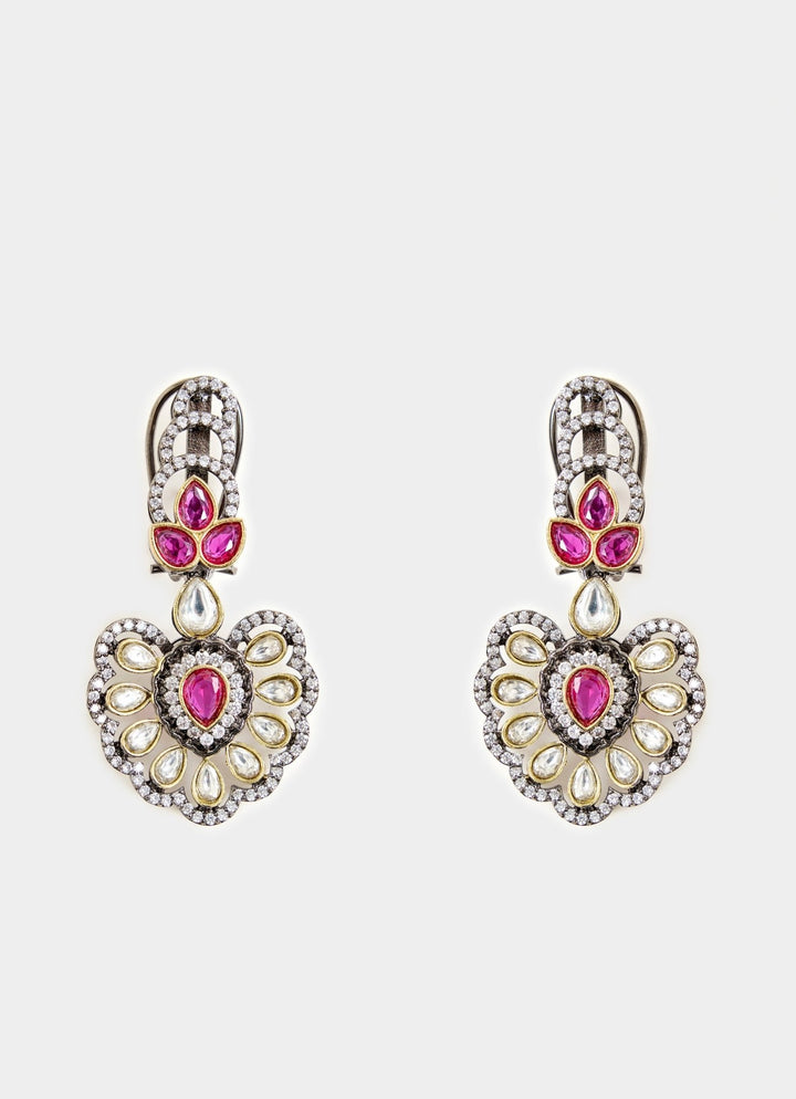 Lilac And Pink Beaded Kundan Style Necklace Set Vivinia By Vidhi Mehra - Fabilicious Fashion