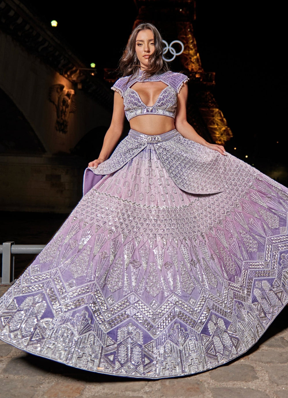 Lilac And Violet Ombre Embroidered Satin Lehenga Set Jigar and Nikita - Fabilicious Fashion