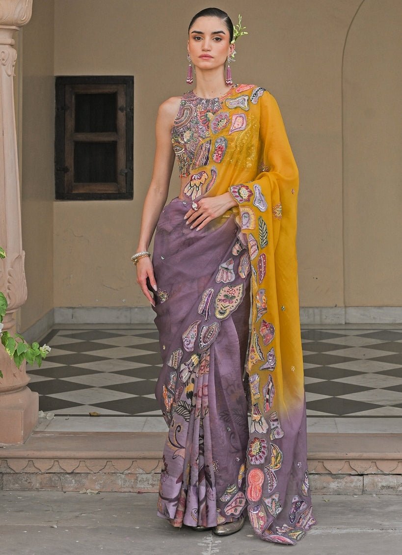 Juhi Bengani Lilac And Yellow Organza SareeFabilicious Fashion