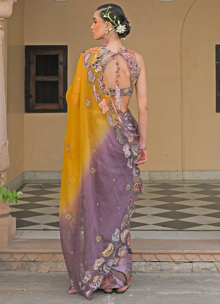 Juhi Bengani Lilac And Yellow Organza SareeFabilicious Fashion