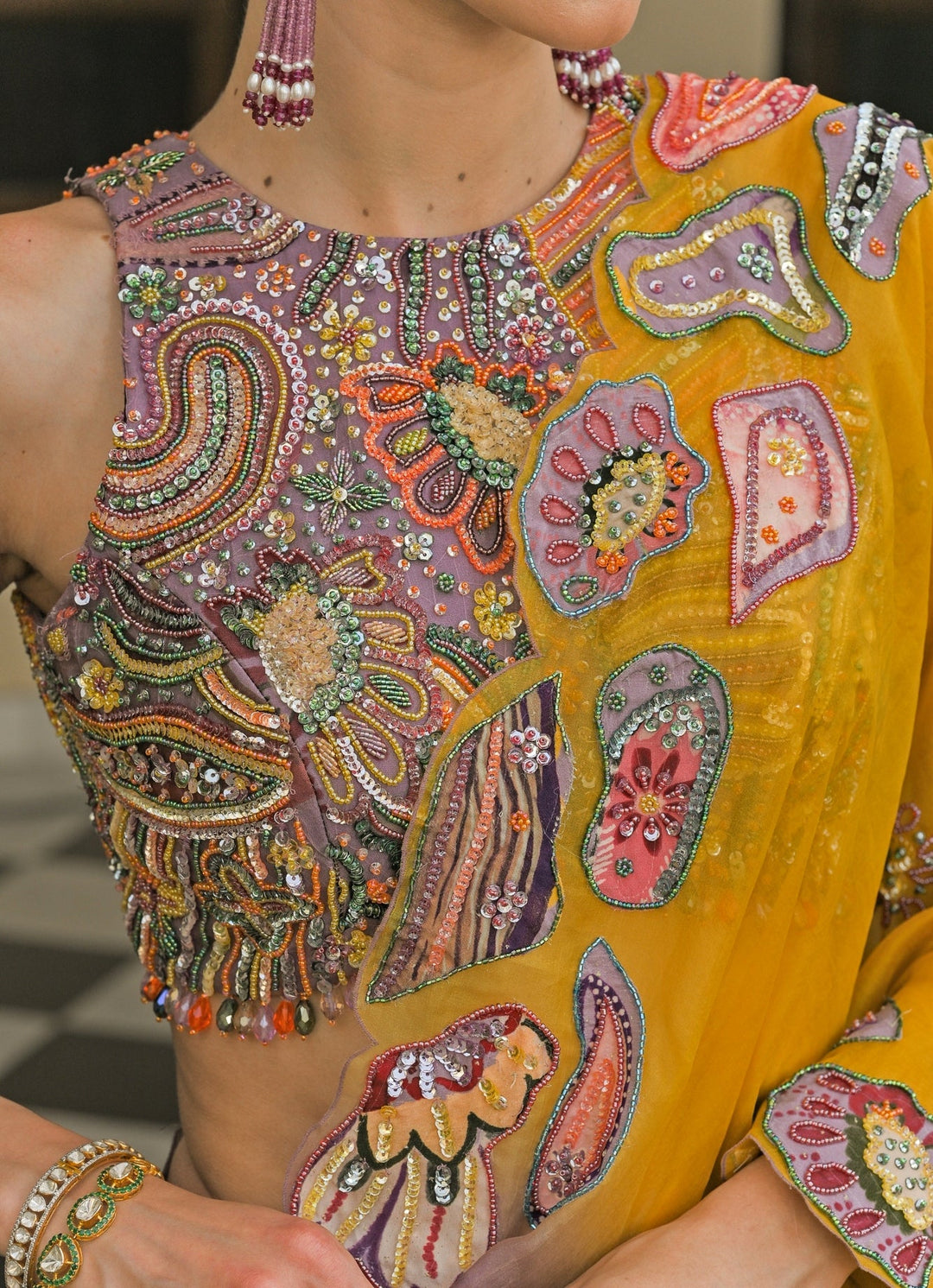 Juhi Bengani Lilac And Yellow Organza SareeFabilicious Fashion