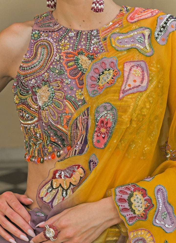 Juhi Bengani Lilac And Yellow Organza SareeFabilicious Fashion