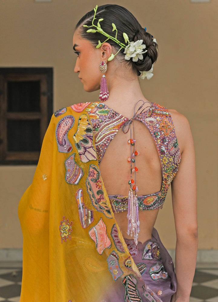 Juhi Bengani Lilac And Yellow Organza SareeFabilicious Fashion