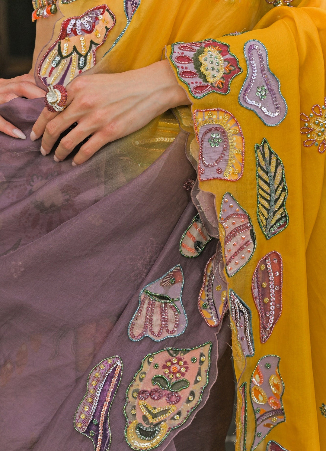 Juhi Bengani Lilac And Yellow Organza SareeFabilicious Fashion