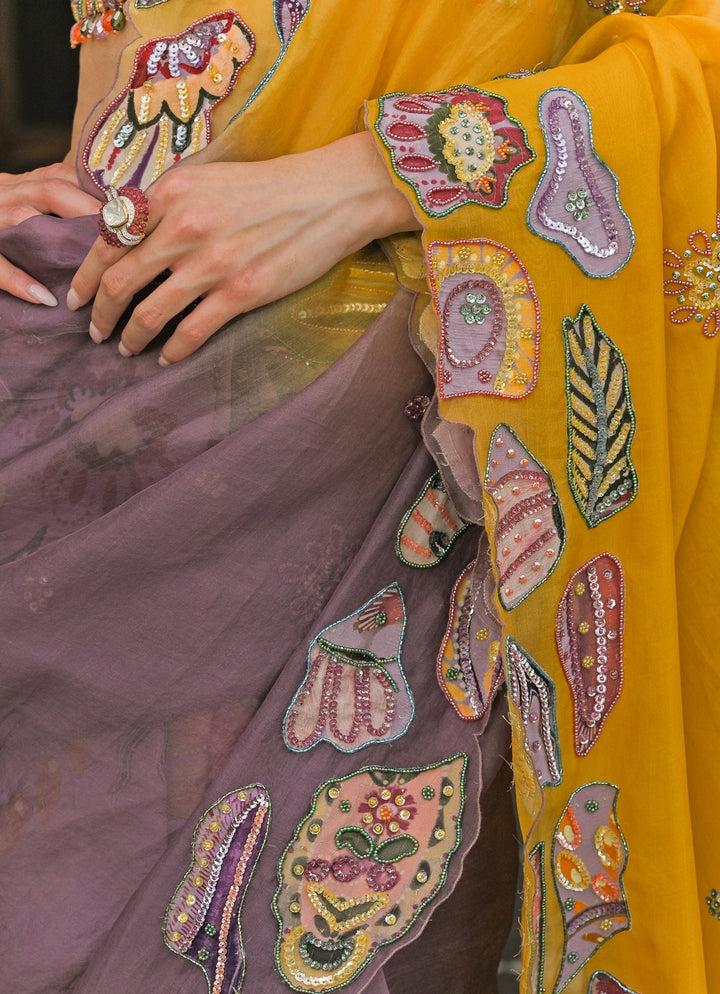 Juhi Bengani Lilac And Yellow Organza SareeFabilicious Fashion